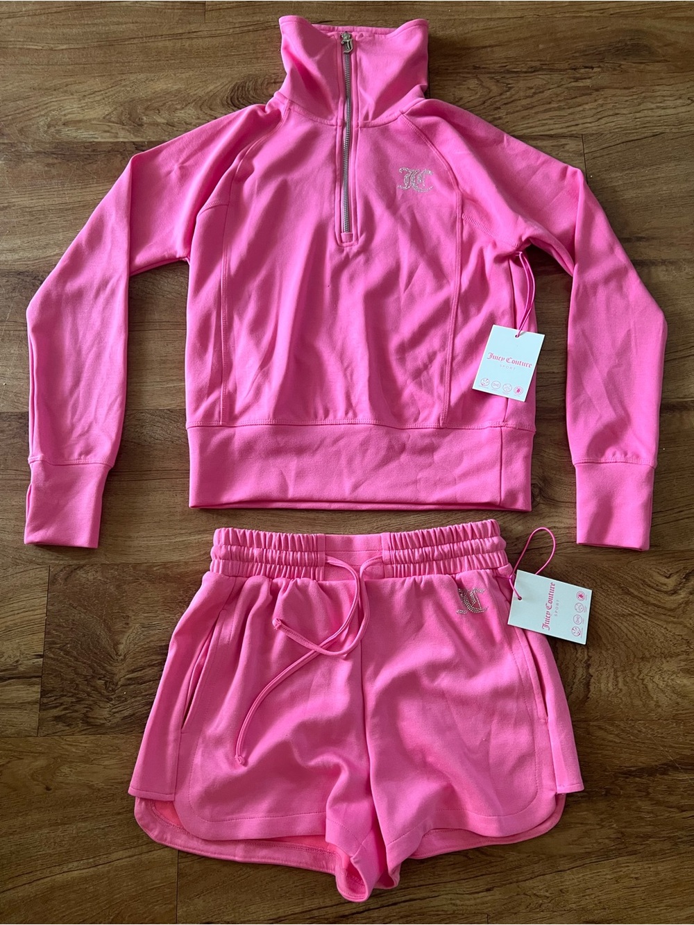 NWT Juicy Couture Quarter-Zip Track Suit with Rhinestone Details